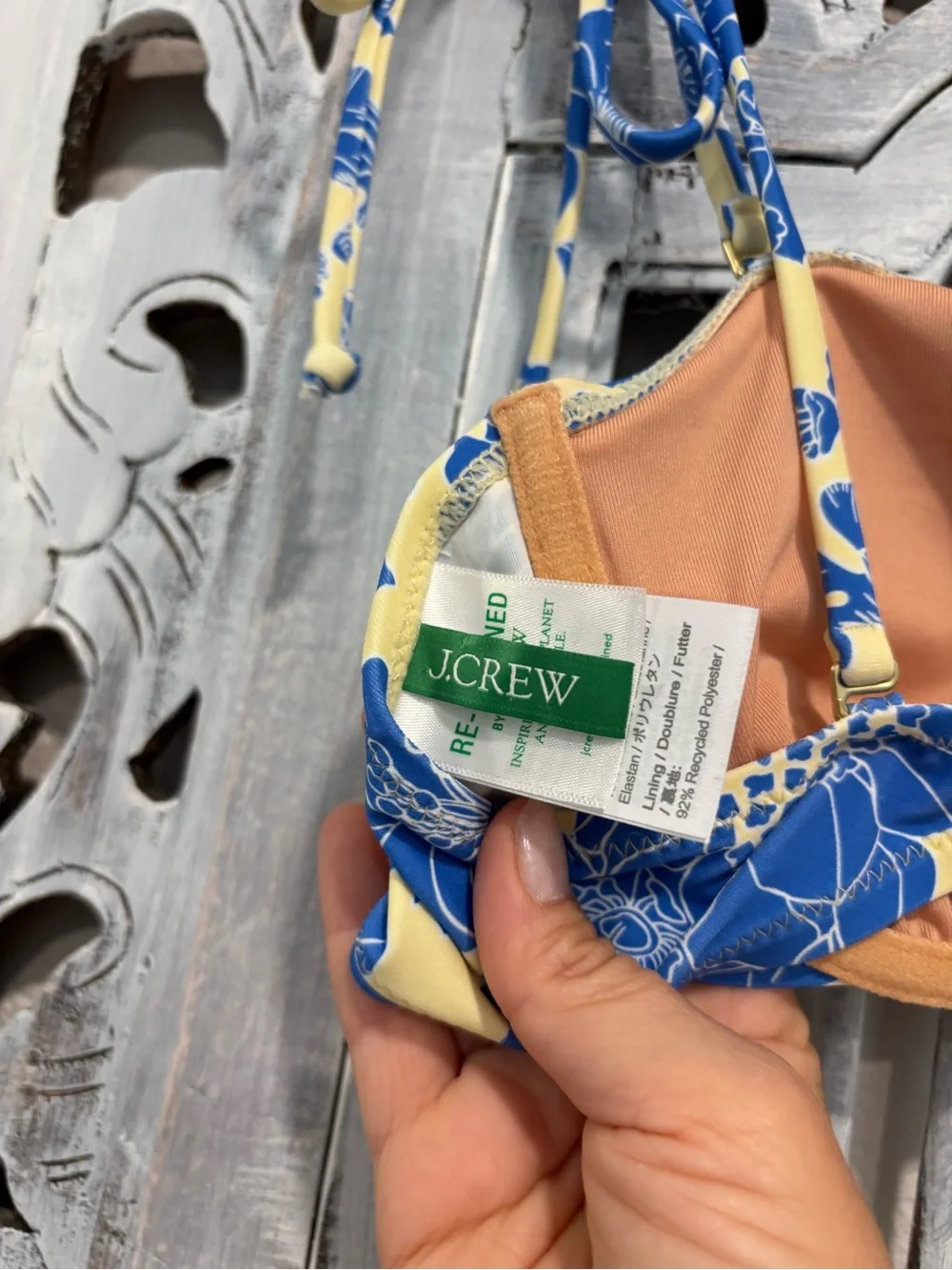 NEW J.Crew Bikini Top Underwire Blue Floral Print With Shoulder Ties 36 B